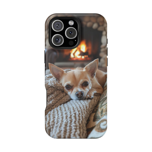 Relaxing Chihuahua by Fireplace MagSafe iPhone Case – Functional and Cozy Design