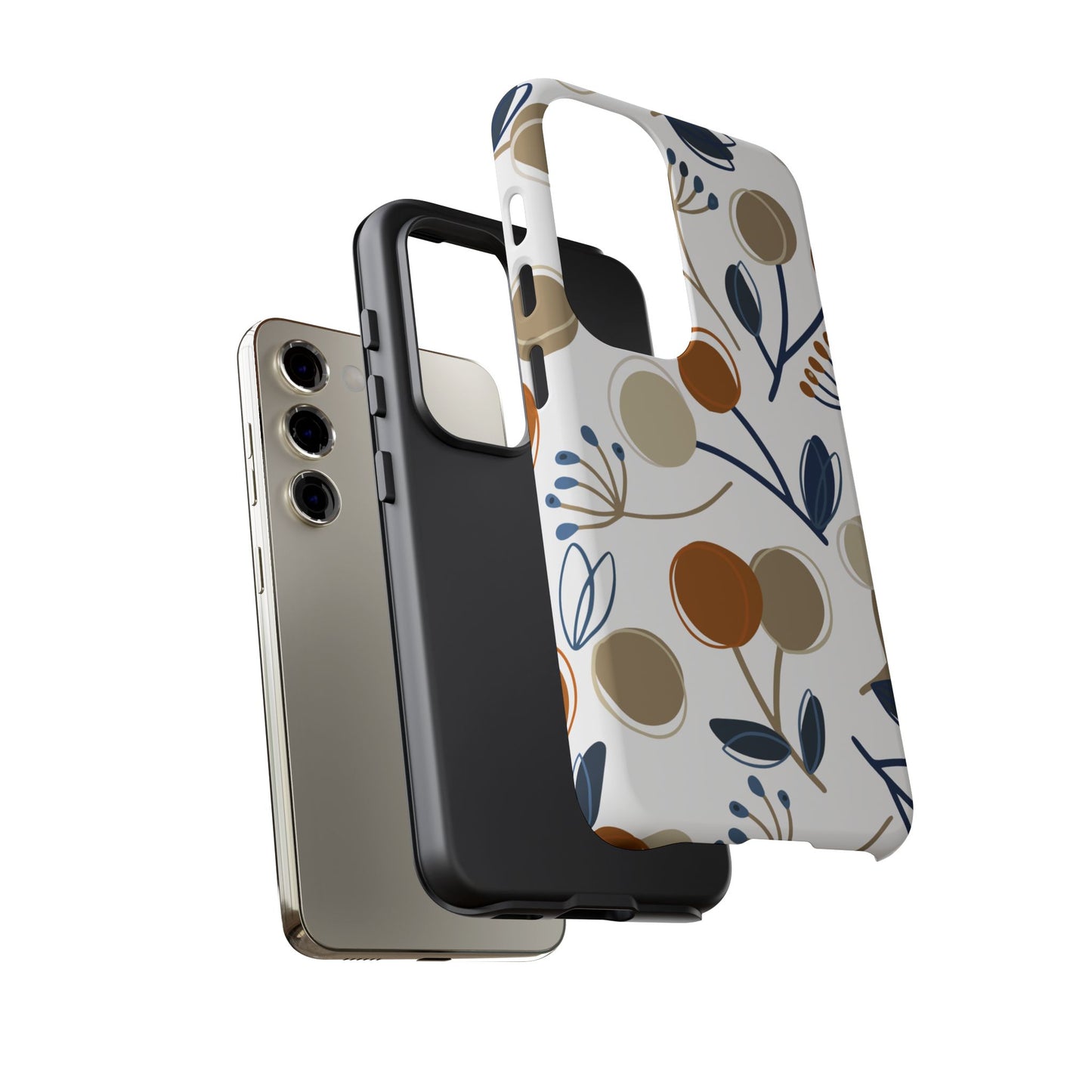 Modern Botanical Berries Tough Samsung Galaxy  Case – Earthy Tones & Navy Accents, Shock-Resistant