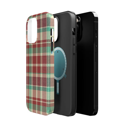 Retro Red & Cream Plaid – MagSafe iPhone Case with Classic Elegance