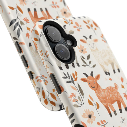 MagSafe iPhone Case: Smiley Goats & Dried Flowers – Vintage Charm