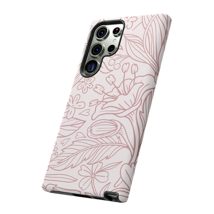 Blush Floral Line Art Tough Samsung Galaxy Case – Delicate Minimalist Design with Dual-Layer Protection