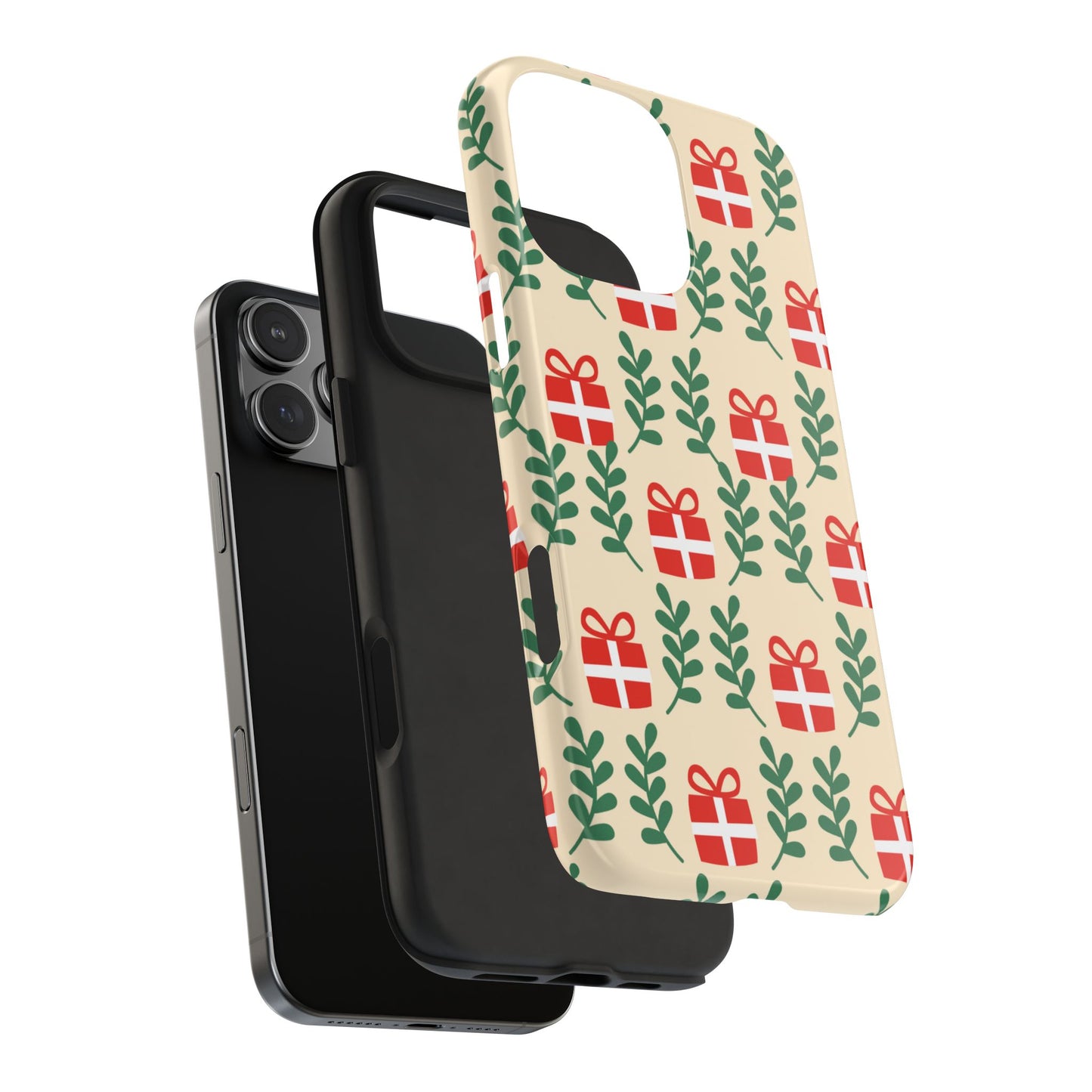 iPhone Case: Holiday Cheer – Red Gifts & Green Leaves