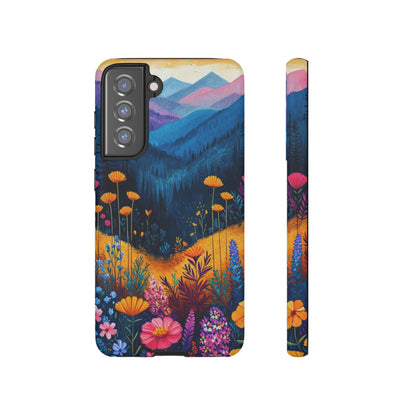 Vibrant Wildflower Mountain Samsung Galaxy  Case – Bold Nature Art, Dual-Layer Protection