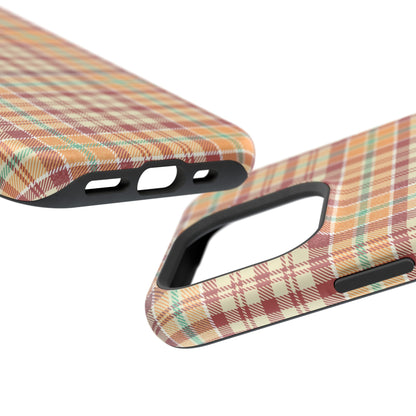 Retro Chic Plaid MagSafe iPhone Case in Red, Orange, Green & Cream – Vintage Design Meets Modern Tech