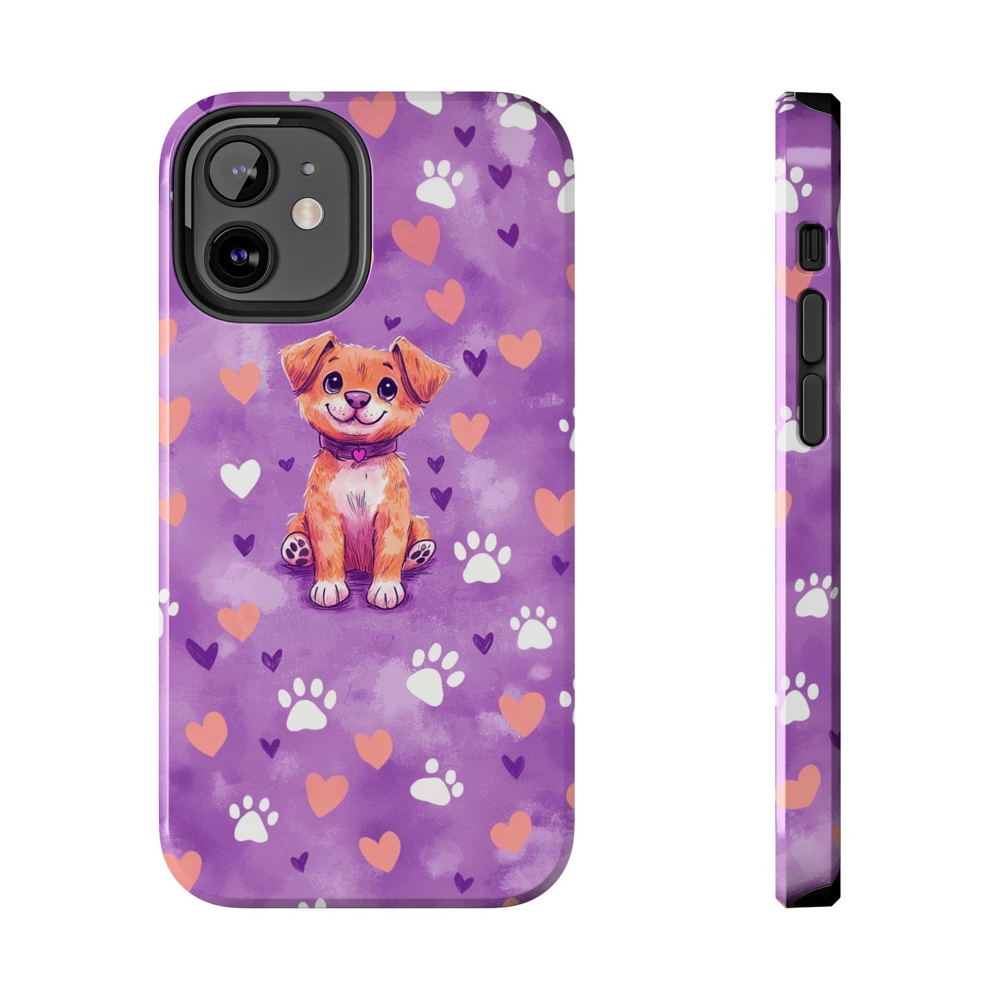 Cute Puppy iPhone Case - Adorable Pet Design with Hearts & Paw Prints, Protective Cover