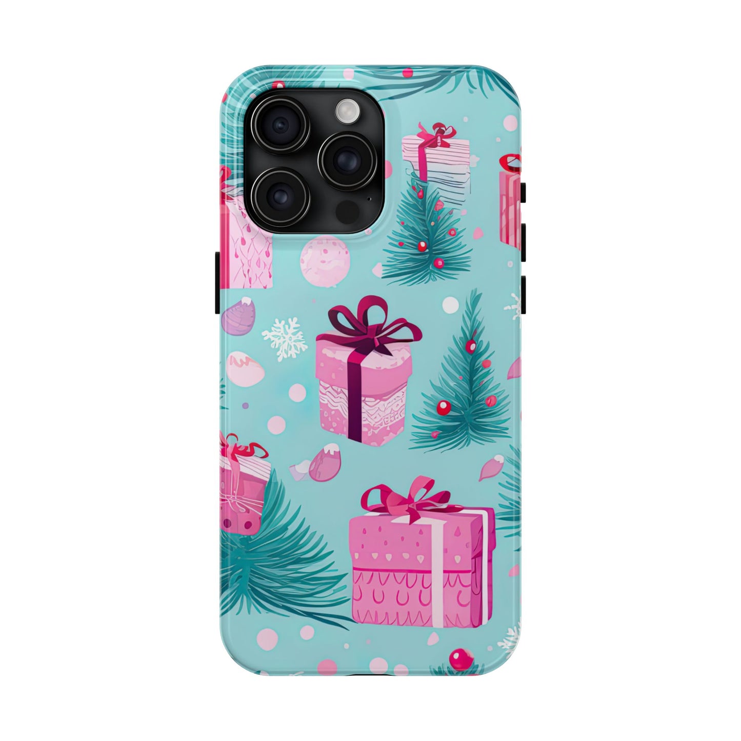 Festive Pink Christmas Gifts and Evergreen iPhone Case – Holiday Theme, Protective Cover