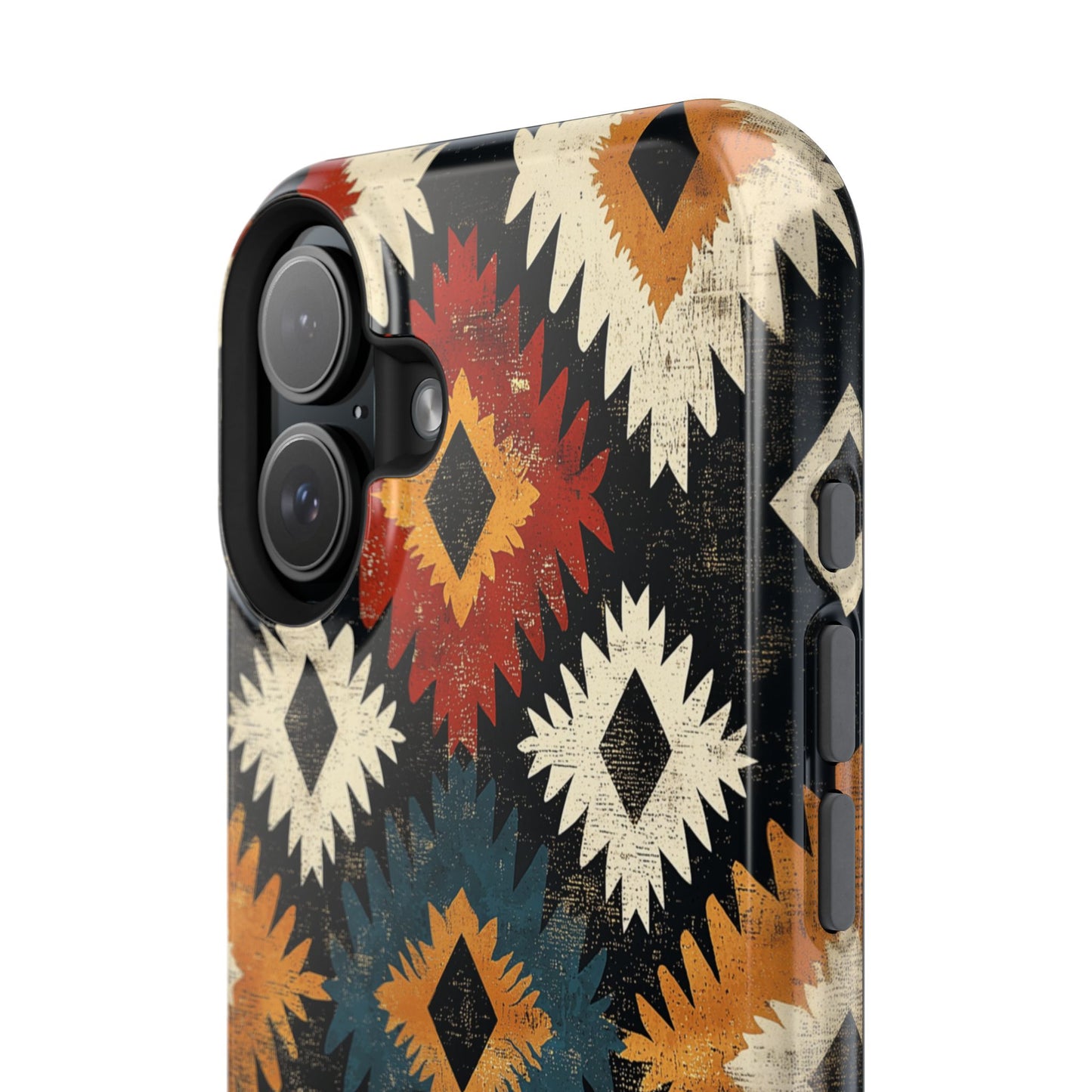 Rustic Tribal Sunburst Tough MagSafe iPhone Case – Vibrant Geometric Design, Dual-Layer Protection