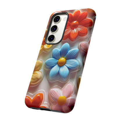 Glossy Retro Flower Samsung Galaxy Case – Colorful 3D Floral Design, Durable Protection