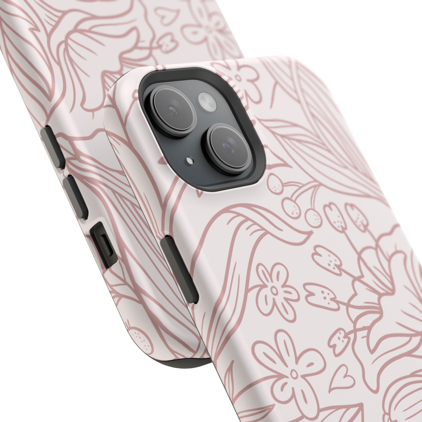 Blush Floral Line Art Tough MagSafe iPhone Case – Delicate Minimalist Design with Dual-Layer Protection