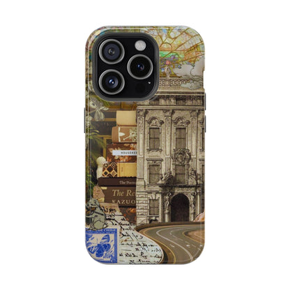 Whimsical Road Trip Collage MagSafe iPhone Case – Dual-Layer Protection with Vintage Art and Adventure Design