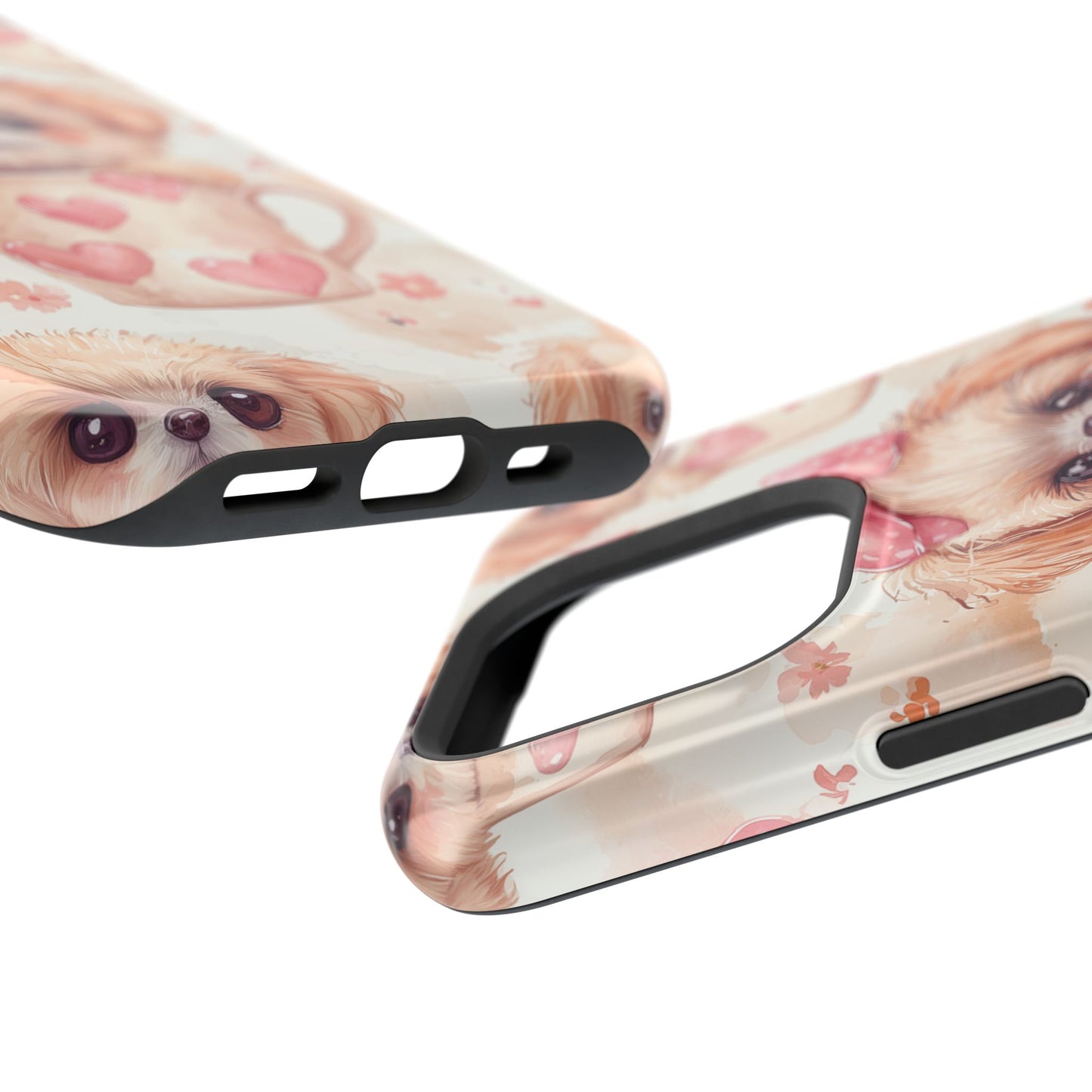 Adorable Puppy in Teacup MagSafe iPhone Case – Tough, Dual-Layer Protection with Cute Pink Bow Design