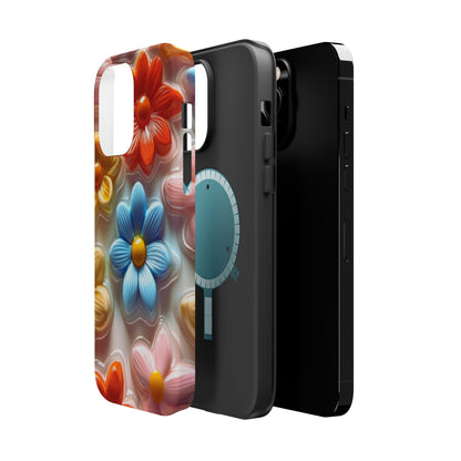 Glossy Retro Flower MagSafe iPhone Case – Colorful 3D Floral Design, Durable Protection