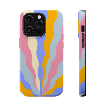 Pastel Radiance MagSafe iPhone Case – 70s-Inspired Dual-Layer Design with Wavy Sunburst Pattern