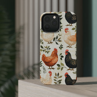 MagSafe iPhone Case: Vintage Chicken Farmhouse Case – Rustic Leaves Design