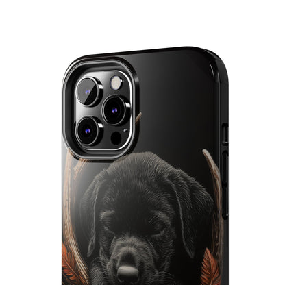 Charming Black Labrador Puppy on Feathers iPhone Case