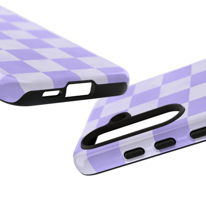 Lavender Checkerboard Samsung Galaxy Case – Shockproof, Smooth Matte Finish, Dual-Layer Design