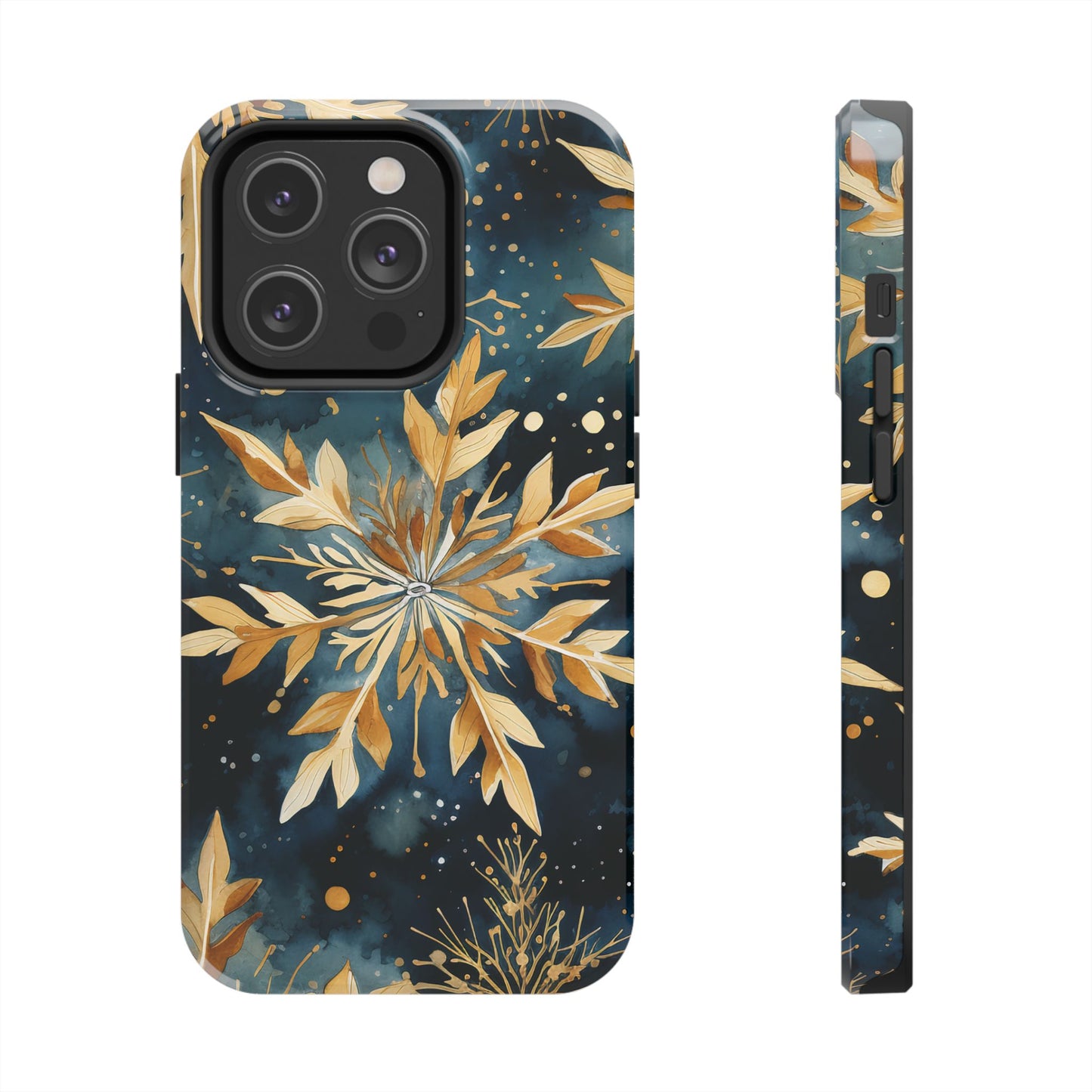 Gold Floral Snowflakes on Midnight Blue - iPhone Series Case