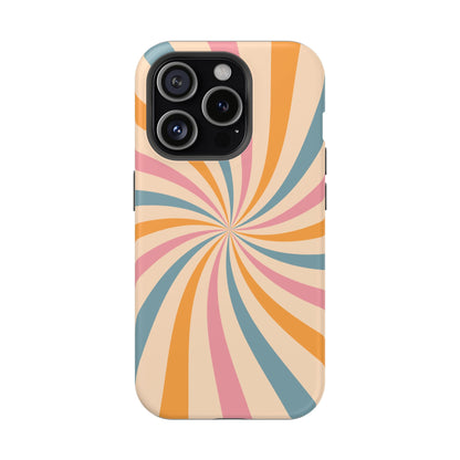 Retro Swirl Pattern MagSafe iPhone Case – Bold 70s Vibe in Pink, Orange, and Orange