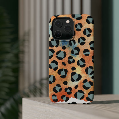 Sunset Watercolor Leopard Print Tough MagSafe iPhone Case – Artistic Animal Pattern with Dual-Layer Protection