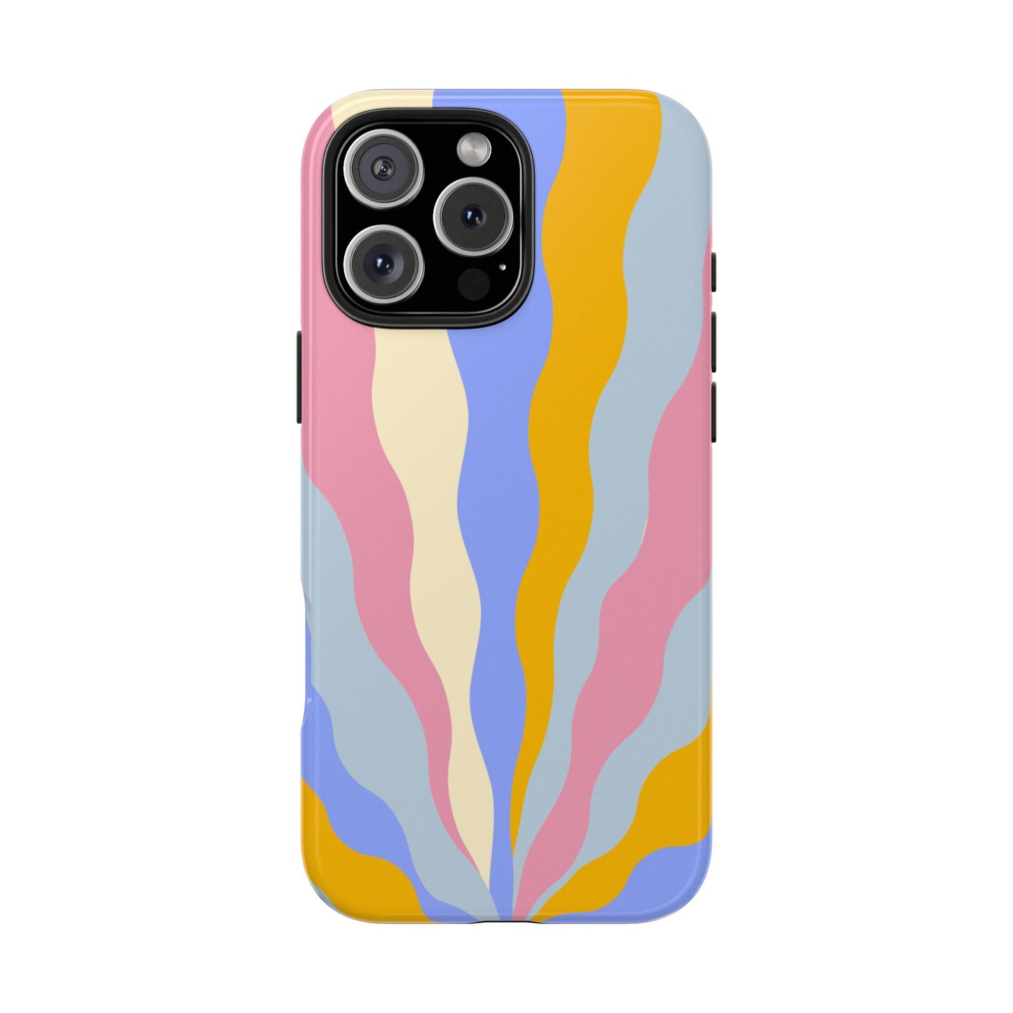 Pastel Radiance iPhone Case – 70s-Inspired Dual-Layer Design with Wavy Sunburst Pattern