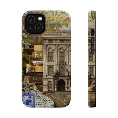 Whimsical Road Trip Collage MagSafe iPhone Case – Dual-Layer Protection with Vintage Art and Adventure Design