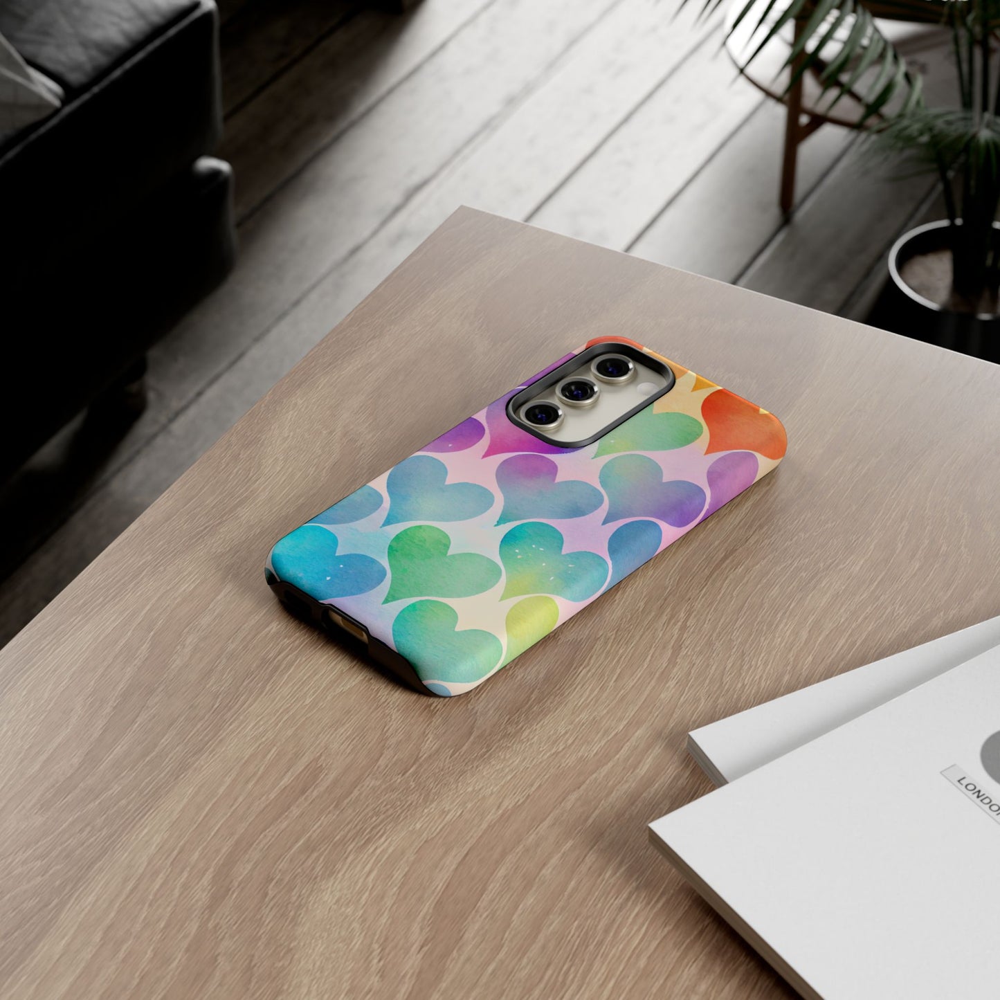 Rainbow Hearts Watercolor Samsung Galaxy Case – Slim Design, Glossy Finish