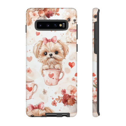 Puppies & Heart Mugs Samsung Galaxy Case – Sweet Dog & Floral Design, Shockproof & Slim