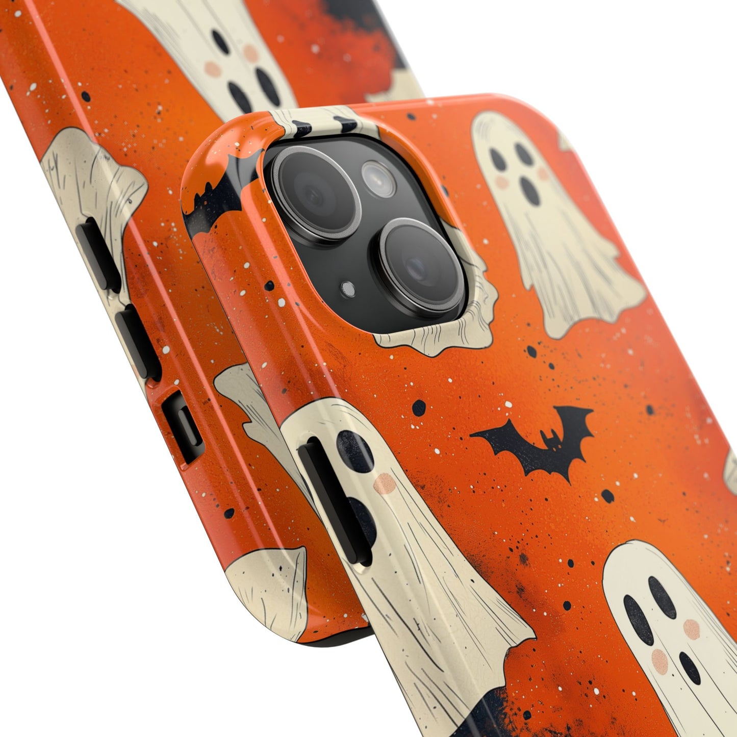 Spooky Ghosts & Bats iPhone Case – Vibrant Orange Halloween Design