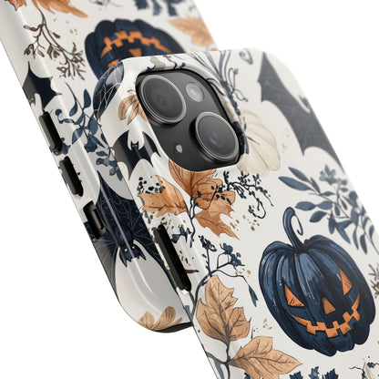 Vintage Halloween iPhone Case – Dark Jack-o'-Lanterns, Bats, and Autumn Leaves Design