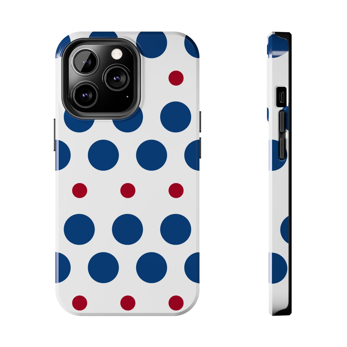 Bold Navy & Red Polka Dot Pattern – iPhone Case