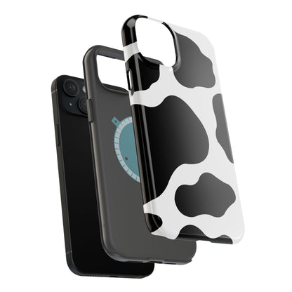 Chic Cow Print Tough Magsafe iPhone Case – Trendy Monochrome Animal Pattern with Dual-Layer Protection