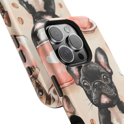 French Bulldogs in Coffee Cup MagSafe iPhone Case – Cute Dog Art, Shockproof & Slim Design