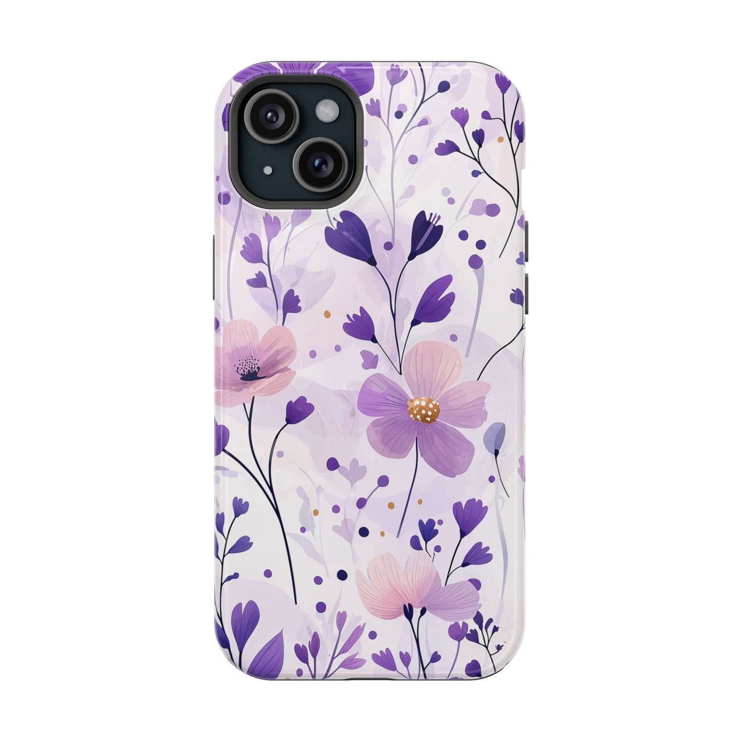 Purple Floral Bliss MagSafe iPhone Case – Delicate Blossom Design