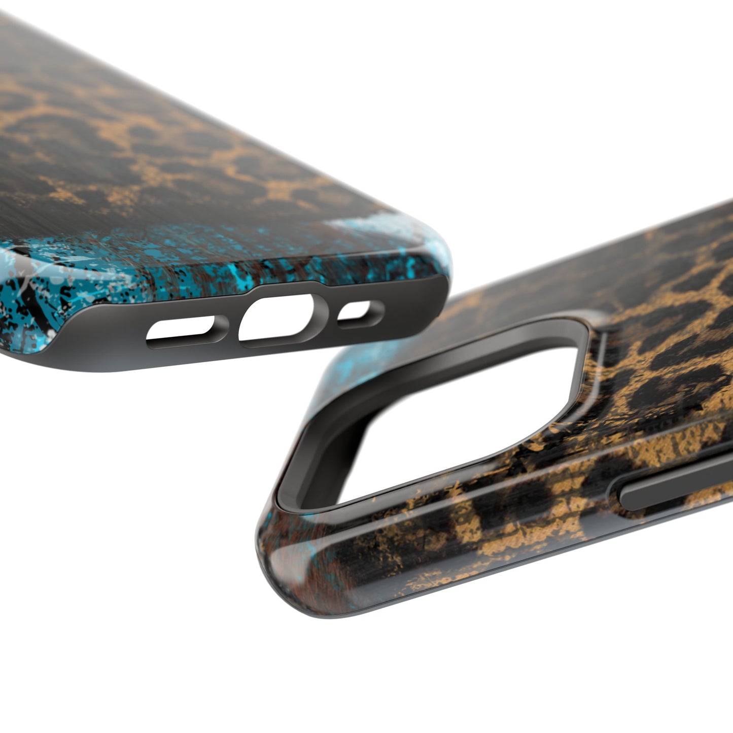 Boho Leopard and Turquoise Tough MagSafe iPhone Case – Rustic Western Design with Dual-Layer Protection