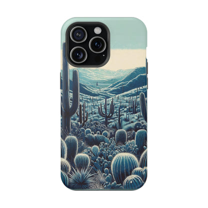 Desert Blues MagSafe Case - Serene Cactus Landscape for iPhone Series 13, 14, & 15