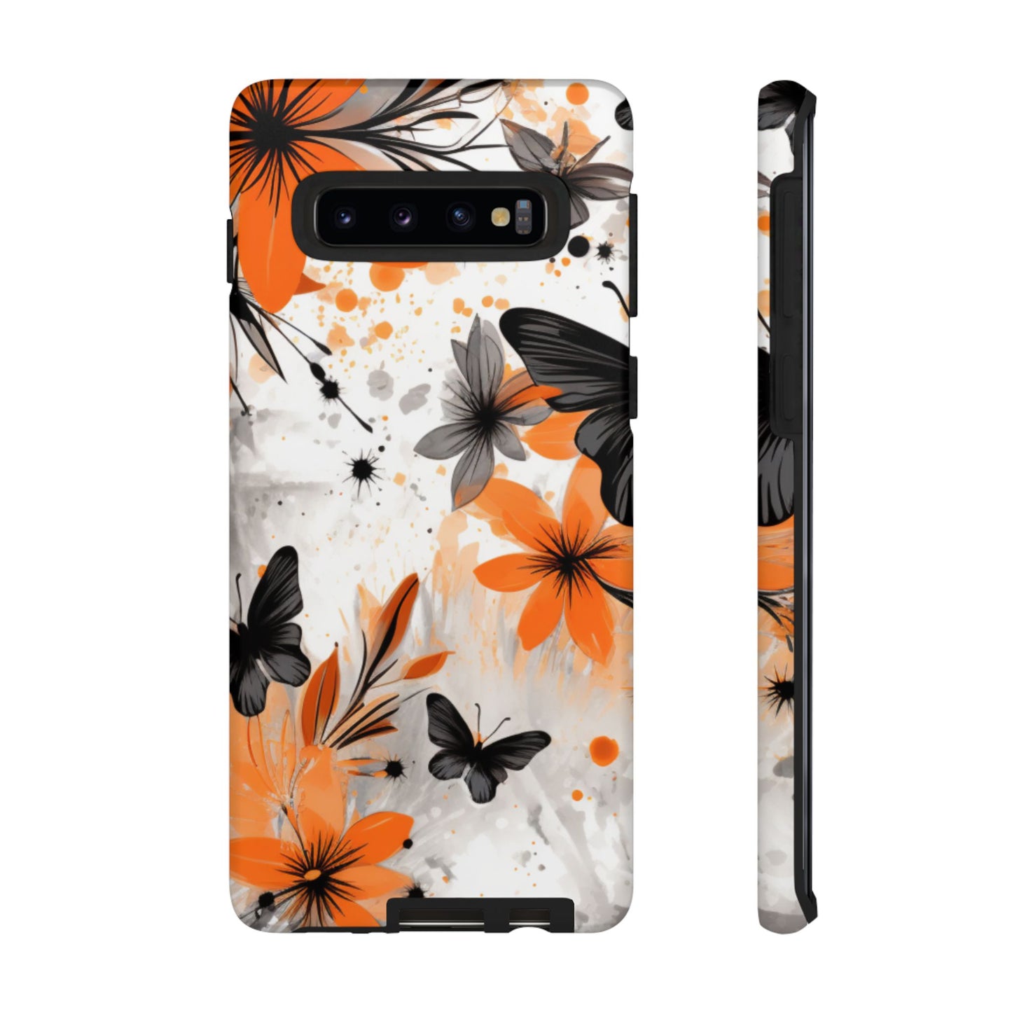Orange Blossom & Black Butterfly Samsung Galaxy Case – Bold Floral Pattern with Modern Abstract Style