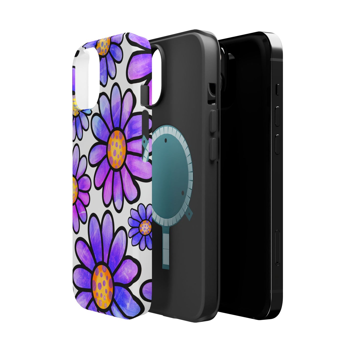 Purple Daisy Delight MagSafe iPhone Case – Slim Profile, Glossy Finish