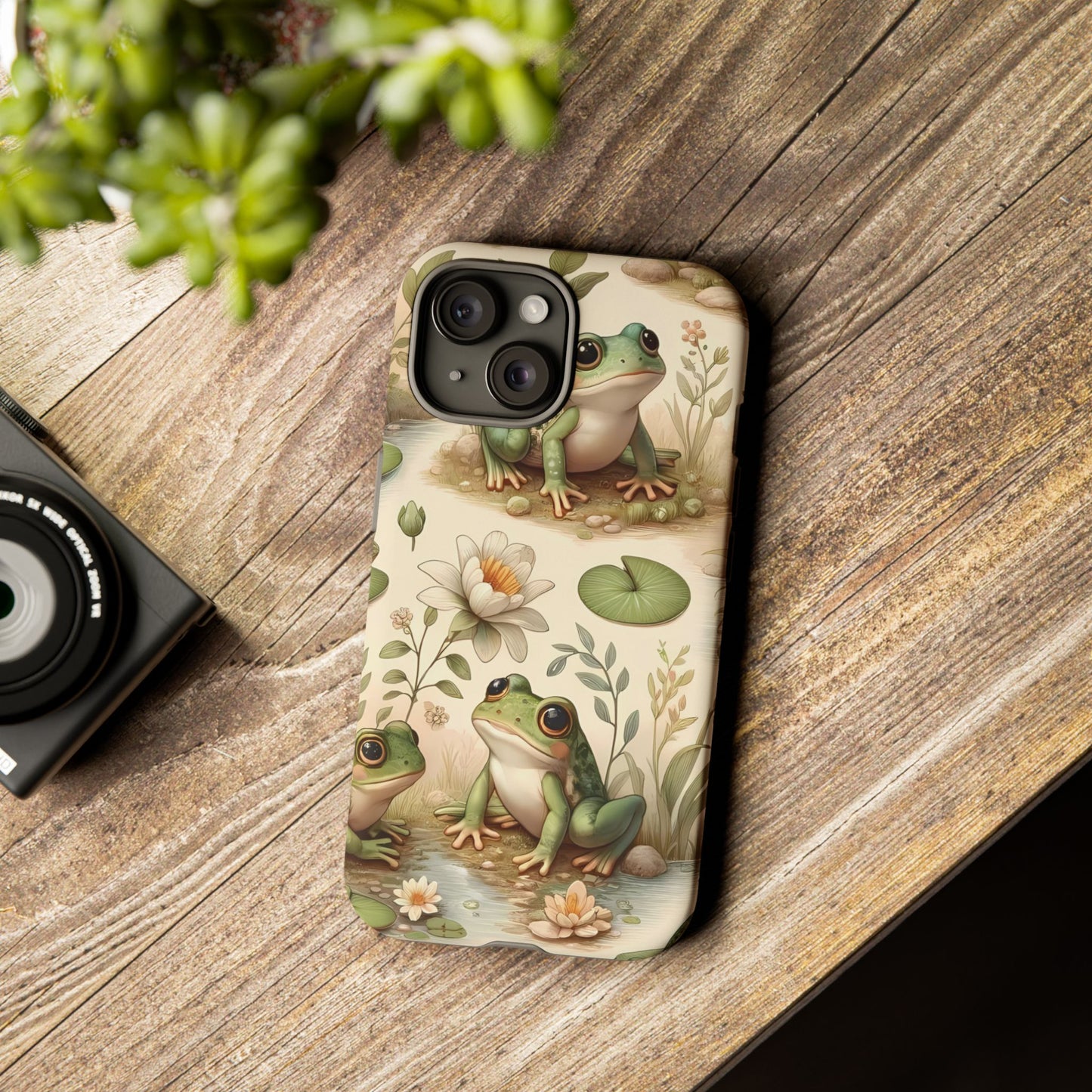 Cute Frogs Phone Case - Pond Pals Frolic - Charming Frog Lily Pad Phone Case for iPhone, Google & Samsung! Great Gift For Any Frog Lover!