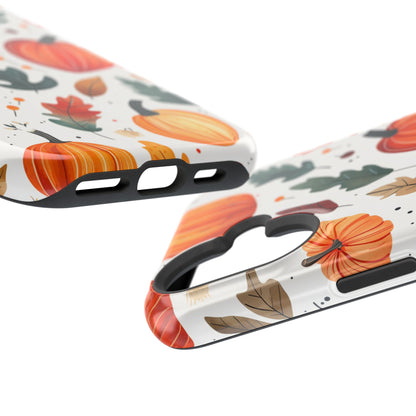 Autumn Harvest MagSafe iPhone Case - Pumpkin and Fall Leaf Design