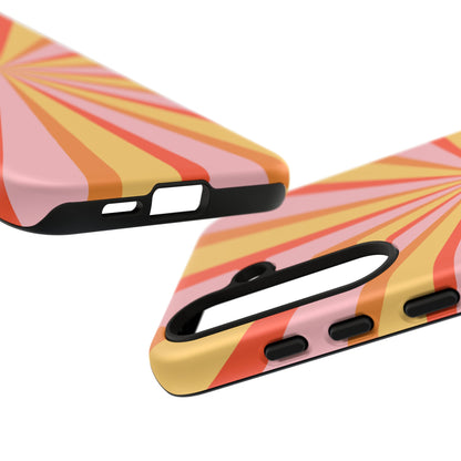 Bold Retro Sunburst Samsung Galaxy Case – Vibrant 70s-Inspired Rays in Orange, Pink, and Yellow