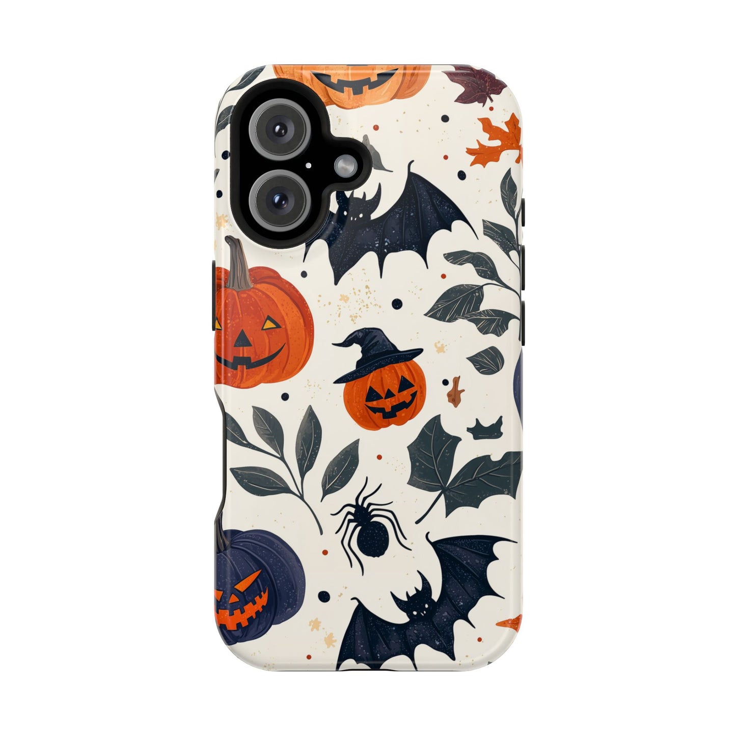 Spooky Halloween MagSafe iPhone Case – Pumpkins, Bats, and Spider Design