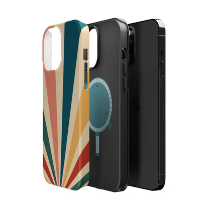 Retro Sunbeam MagSafe iPhone Case – 70s-Inspired Radiating Stripes in Coral, Teal, and Mustard