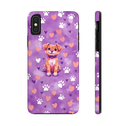 Cute Puppy iPhone Case - Adorable Pet Design with Hearts & Paw Prints, Protective Cover