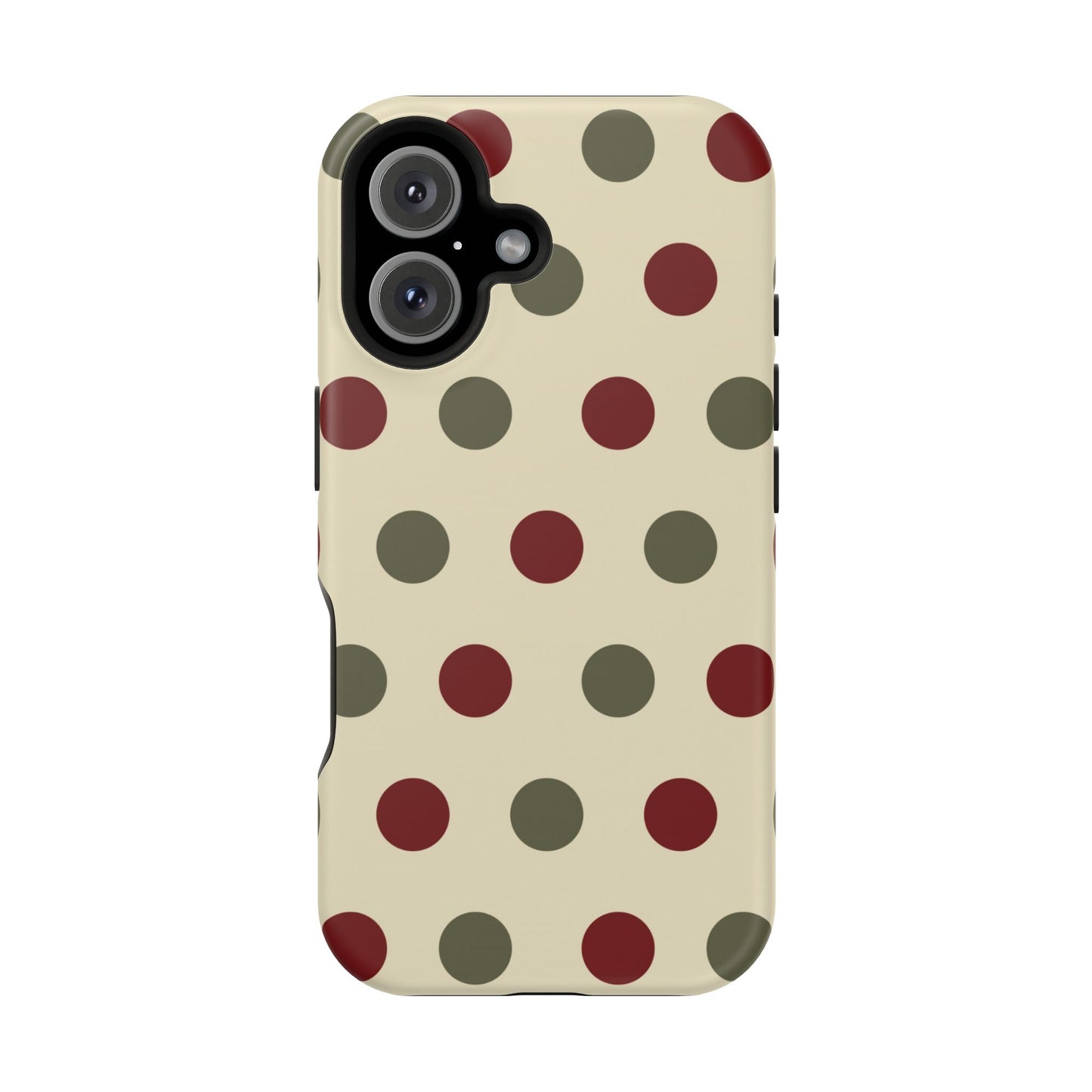 Red & Green Polka Dots on Cream – MagSafe iPhone Case