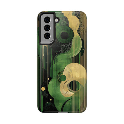 Abstract Green & Gold iPhone Case - Geometric Art Deco Protective Cover