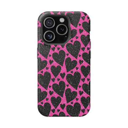 Pink Glitter Hearts MagSafe iPhone Case