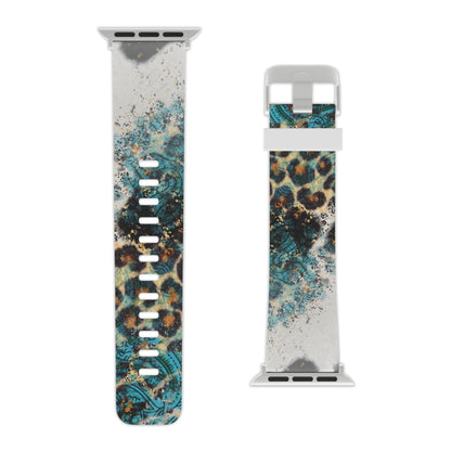 Turquoise Paisley Cowhide Leopard Apple Watch Band