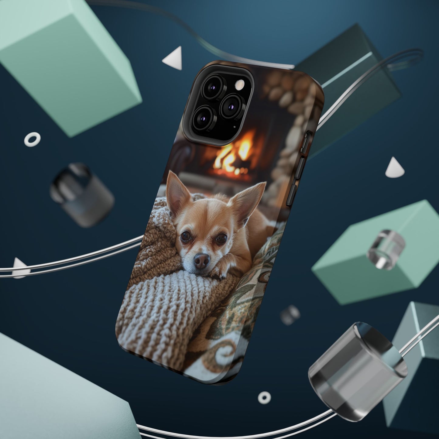 Relaxing Chihuahua by Fireplace MagSafe iPhone Case – Functional and Cozy Design