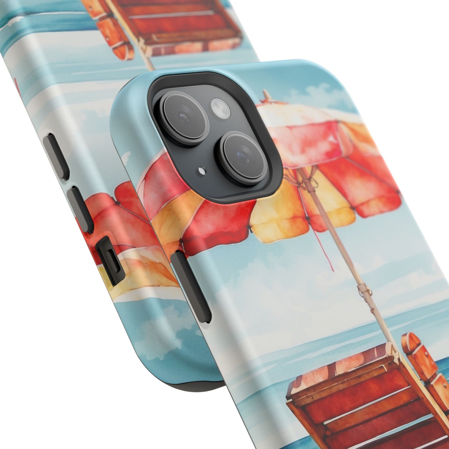 Beachfront Sunset Lounge MagSafe iPhone Case – Vibrant Watercolor Design