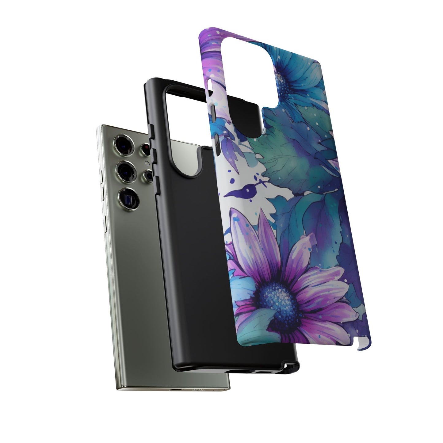 Purple & Teal Watercolor Floral Samsung Galaxy Case - Artistic Flower Design